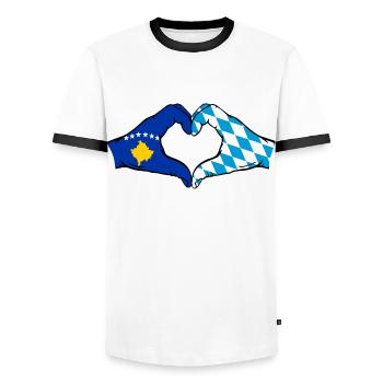 Kosovo Bavaria Flag Hands Heart Shape - Men's Ringer Shirt - white/black - Front - AI Model Female 172 light (172cm) & AI Model Male 178 dark (178cm)