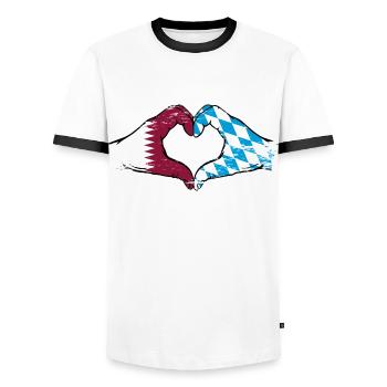 Qatar Bavaria Flag Hands Heart Shape Used - Men's Ringer Shirt - white/black - Front - AI Model Female 172 light (172cm) & AI Model Male 178 dark (178cm)