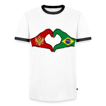 Monténégro Brésil Drapeau Mains Coeur Forme - T-shirt contrasté Homme - blanc/noir - Devant - AI Model Female 172 light (172cm) & AI Model Male 178 dark (178cm)