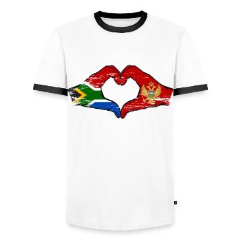 Afrique du Sud Monténégro drapeau mains forme de coeur utilisé - T-shirt contrasté Homme - blanc/noir - Devant - AI Model Female 172 light (172cm) & AI Model Male 178 dark (178cm)