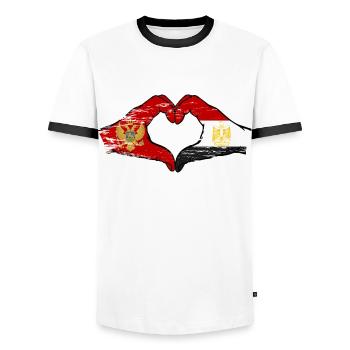 Montenegro Egypt Flag Hands Heart Shape Used - Men's Ringer Shirt - white/black - Front - AI Model Female 172 light (172cm) & AI Model Male 178 dark (178cm)