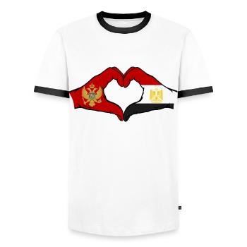 Montenegro Egypt Flag Hands Heart Shape - Men's Ringer Shirt - white/black - Front - AI Model Female 172 light (172cm) & AI Model Male 178 dark (178cm)