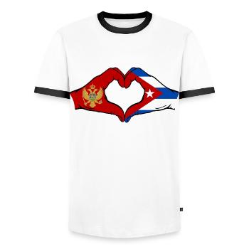 Montenegro Kuba Flagge Hände Herzform - Männer Kontrast-T-Shirt - Weiß/Schwarz - Vorne - AI Model Female 172 light (172cm) & AI Model Male 178 dark (178cm)