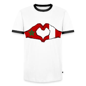 Morocco Peru Flag Hands Heart Shape - Men's Ringer Shirt - white/black - Front - AI Model Female 172 light (172cm) & AI Model Male 178 dark (178cm)