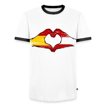 Spain Austria Flag Hands Heart Shape Used - Men's Ringer Shirt - white/black - Front - AI Model Female 172 light (172cm) & AI Model Male 178 dark (178cm)