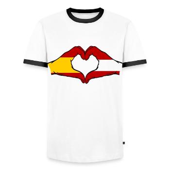 Spain Austria Flag Hands Heart Shape - Men's Ringer Shirt - white/black - Front - AI Model Female 172 light (172cm) & AI Model Male 178 dark (178cm)