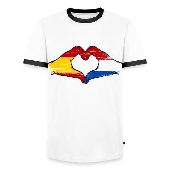 Espagne Hollande drapeau mains coeur forme utilisé - T-shirt contrasté Homme - blanc/noir - Devant - AI Model Female 172 light (172cm) & AI Model Male 178 dark (178cm)