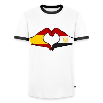 Spain Egypt Flag Hands Heart Shape - Men's Ringer Shirt - white/black - Front - AI Model Female 172 light (172cm) & AI Model Male 178 dark (178cm)