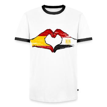 Spain Egypt Flag Hands Heart Shape Used - Men's Ringer Shirt - white/black - Front - AI Model Female 172 light (172cm) & AI Model Male 178 dark (178cm)