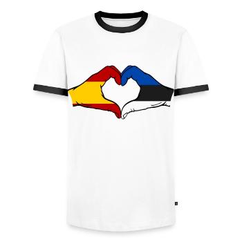 Spanien Estland Flagge Hände Herzform - Männer Kontrast-T-Shirt - Weiß/Schwarz - Vorne - AI Model Female 172 light (172cm) & AI Model Male 178 dark (178cm)