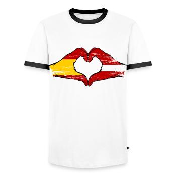 Spain Latvia flag hands heart shape used - Men's Ringer Shirt - white/black - Front - AI Model Female 172 light (172cm) & AI Model Male 178 dark (178cm)