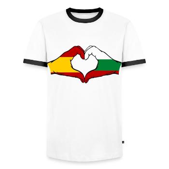 Spain Bulgaria Flag Hands Heart Shape - Men's Ringer Shirt - white/black - Front - AI Model Female 172 light (172cm) & AI Model Male 178 dark (178cm)