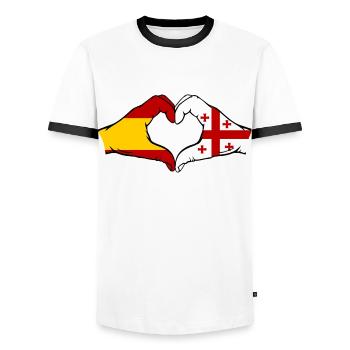 Spain Georgia Flag Hands Heart Shape - Men's Ringer Shirt - white/black - Front - AI Model Female 172 light (172cm) & AI Model Male 178 dark (178cm)