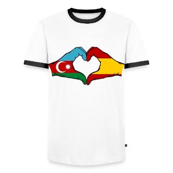 Aserbaidschan Spanien Flagge Haende Herzform - Männer Kontrast-T-Shirt - Weiß/Schwarz - Vorne - AI Model Female 172 light (172cm) & AI Model Male 178 dark (178cm)