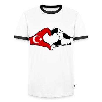 Turquie Football Drapeau Mains Coeur Forme - T-shirt contrasté Homme - blanc/noir - Devant - AI Model Female 172 light (172cm) & AI Model Male 178 dark (178cm)