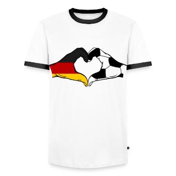 Germany Football Flag Hands Heart Shape - Men's Ringer Shirt - white/black - Front - AI Model Female 172 light (172cm) & AI Model Male 178 dark (178cm)