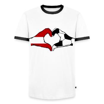 Austria Football Flag Hands Heart Shape - Men's Ringer Shirt - white/black - Front - AI Model Female 172 light (172cm) & AI Model Male 178 dark (178cm)