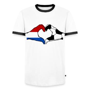 Holland Fussball Flagge Haende Herzform - Männer Kontrast-T-Shirt - Weiß/Schwarz - Vorne - AI Model Female 172 light (172cm) & AI Model Male 178 dark (178cm)