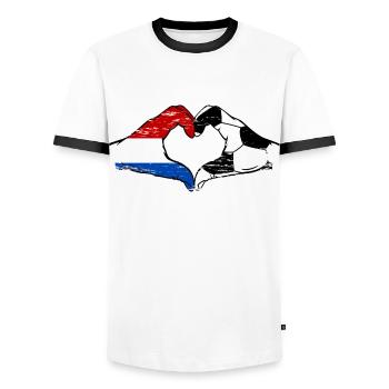Hollande Football Drapeau Mains Coeur Forme Utilisé - T-shirt contrasté Homme - blanc/noir - Devant - AI Model Female 172 light (172cm) & AI Model Male 178 dark (178cm)