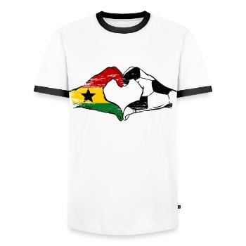 Ghana Football Flag Hands Heart Shape Used - Men's Ringer Shirt - white/black - Front - AI Model Female 172 light (172cm) & AI Model Male 178 dark (178cm)