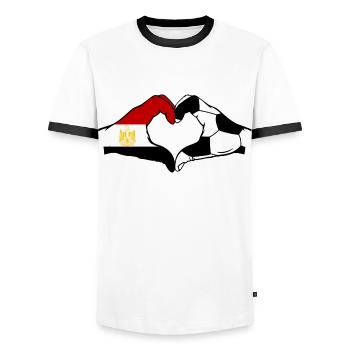 Aegypten Fussball Flagge Haende Herzform - Männer Kontrast-T-Shirt - Weiß/Schwarz - Vorne - AI Model Female 172 light (172cm) & AI Model Male 178 dark (178cm)