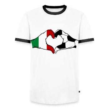 Italy Football Flag Hands Heart Shape - Men's Ringer Shirt - white/black - Front - AI Model Female 172 light (172cm) & AI Model Male 178 dark (178cm)