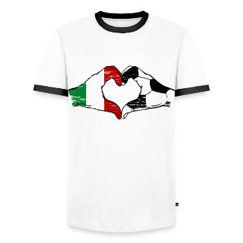 Italy Football Flag Hands Heart Shape Used - Men's Ringer Shirt - white/black - Front - AI Model Female 172 light (172cm) & AI Model Male 178 dark (178cm)
