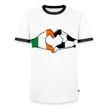 Ireland Football Flag Hands Heart Shape - Men's Ringer Shirt - white/black - Front - AI Model Female 172 light (172cm) & AI Model Male 178 dark (178cm)
