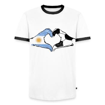 Argentina Football Flag Hands Heart Shape use - Men's Ringer Shirt - white/black - Front - AI Model Female 172 light (172cm) & AI Model Male 178 dark (178cm)