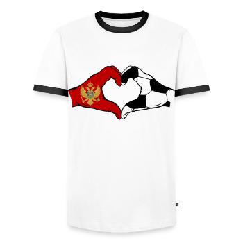 Monténégro Football Drapeau Mains Coeur Forme - T-shirt contrasté Homme - blanc/noir - Devant - AI Model Female 172 light (172cm) & AI Model Male 178 dark (178cm)