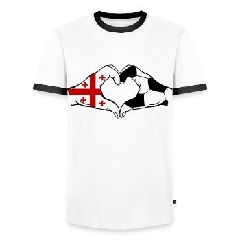 Géorgie Football Drapeau Mains Coeur Forme - T-shirt contrasté Homme - blanc/noir - Devant - AI Model Female 172 light (172cm) & AI Model Male 178 dark (178cm)