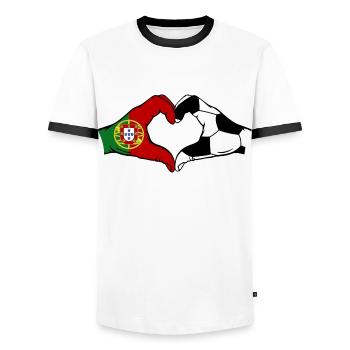 Portugal Fussball Flagge Haende Herzform - Männer Kontrast-T-Shirt - Weiß/Schwarz - Vorne - AI Model Female 172 light (172cm) & AI Model Male 178 dark (178cm)