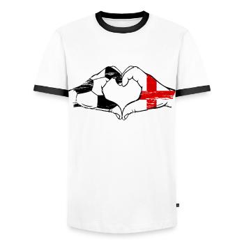 England Fussball Flagge Hände Herzform used - Männer Kontrast-T-Shirt - Weiß/Schwarz - Vorne - AI Model Female 172 light (172cm) & AI Model Male 178 dark (178cm)