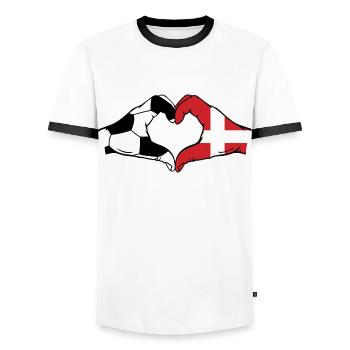 Denmark Football Flag Hands Heart Shape - Men's Ringer Shirt - white/black - Front - AI Model Female 172 light (172cm) & AI Model Male 178 dark (178cm)