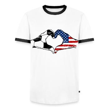 USA Fussball Herz Haende used - Männer Kontrast-T-Shirt - Weiß/Schwarz - Vorne - AI Model Female 172 light (172cm) & AI Model Male 178 dark (178cm)