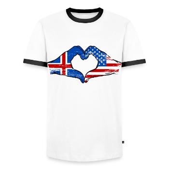 Iceland USA Flag Hand Heart Shape - Men's Ringer Shirt - white/black - Front - AI Model Female 172 light (172cm) & AI Model Male 178 dark (178cm)