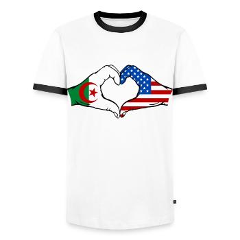 Algerien USA Flagge Haende Herzform - Männer Kontrast-T-Shirt - Weiß/Schwarz - Vorne - AI Model Female 172 light (172cm) & AI Model Male 178 dark (178cm)