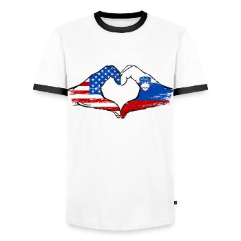 États-Unis Slovénie drapeau main coeur utilisé - T-shirt contrasté Homme - blanc/noir - Devant - AI Model Female 172 light (172cm) & AI Model Male 178 dark (178cm)