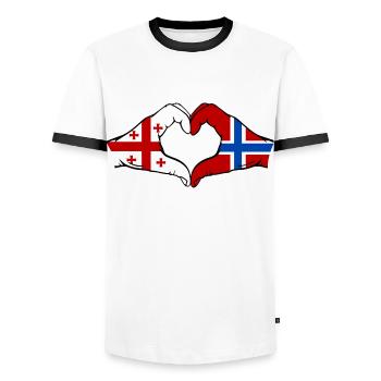 Georgia Norway Flag Hands Heart Shape - Men's Ringer Shirt - white/black - Front - AI Model Female 172 light (172cm) & AI Model Male 178 dark (178cm)