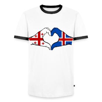 Géorgie Islande Drapeau Mains Coeur Forme - T-shirt contrasté Homme - blanc/noir - Devant - AI Model Female 172 light (172cm) & AI Model Male 178 dark (178cm)