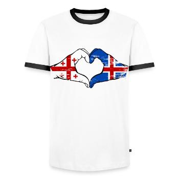 Georgia Iceland Flag Hands Heart Shape Used - Men's Ringer Shirt - white/black - Front - AI Model Female 172 light (172cm) & AI Model Male 178 dark (178cm)