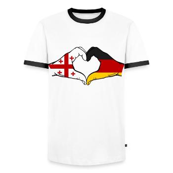 Georgien Deutschland Flagge Haende Herzform - Männer Kontrast-T-Shirt - Weiß/Schwarz - Vorne - AI Model Female 172 light (172cm) & AI Model Male 178 dark (178cm)