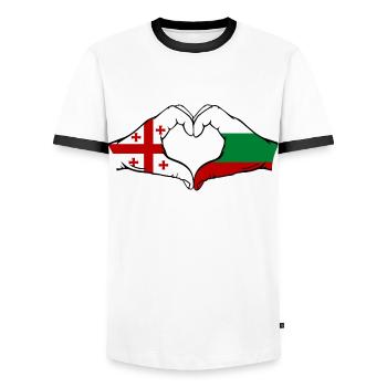 Georgien Bulgarien Flagge Haende Herzform - Männer Kontrast-T-Shirt - Weiß/Schwarz - Vorne - AI Model Female 172 light (172cm) & AI Model Male 178 dark (178cm)