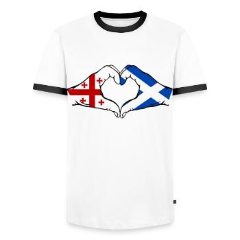 Georgien Schottland Flagge Haende Herzform - Männer Kontrast-T-Shirt - Weiß/Schwarz - Vorne - AI Model Female 172 light (172cm) & AI Model Male 178 dark (178cm)
