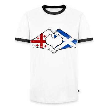 Georgia Scotland Flag Hands Heart Shape Used - Men's Ringer Shirt - white/black - Front - AI Model Female 172 light (172cm) & AI Model Male 178 dark (178cm)
