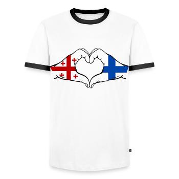 Géorgie Finlande Drapeau Mains Coeur Forme - T-shirt contrasté Homme - blanc/noir - Devant - AI Model Female 172 light (172cm) & AI Model Male 178 dark (178cm)