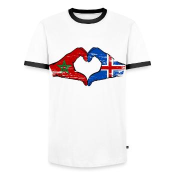 Maroc Islande Drapeau Mains Coeur Forme Utilisé - T-shirt contrasté Homme - blanc/noir - Devant - AI Model Female 172 light (172cm) & AI Model Male 178 dark (178cm)