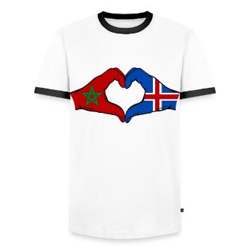 Marokko Island Flagge Haende Herzform - Männer Kontrast-T-Shirt - Weiß/Schwarz - Vorne - AI Model Female 172 light (172cm) & AI Model Male 178 dark (178cm)