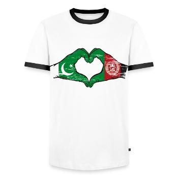 Pakistan Afghanistan Flagge Hände Herz - Männer Kontrast-T-Shirt - Weiß/Schwarz - Vorne - AI Model Female 172 light (172cm) & AI Model Male 178 dark (178cm)