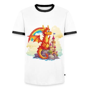dragon castle rainbow cute cute childlike - Men's Ringer Shirt - white/black - Front - AI Model Female 172 light (172cm) & AI Model Male 178 dark (178cm)